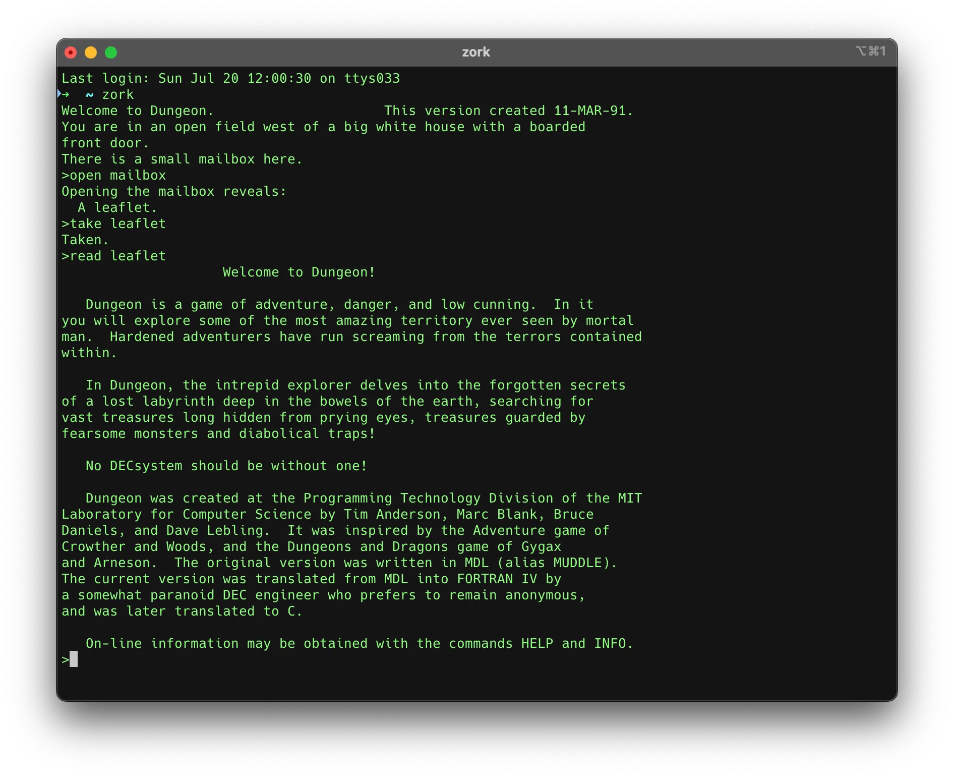 game in terminal